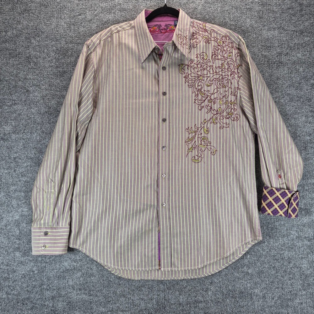 Robert Graham Button Front Shirt Embroidered 2XL Purple Mens